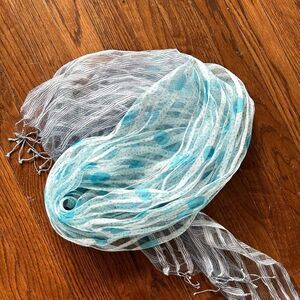 Sheer Turquoise Blue & White Silk Scarf Fleurs by Elegant Editions NWOT